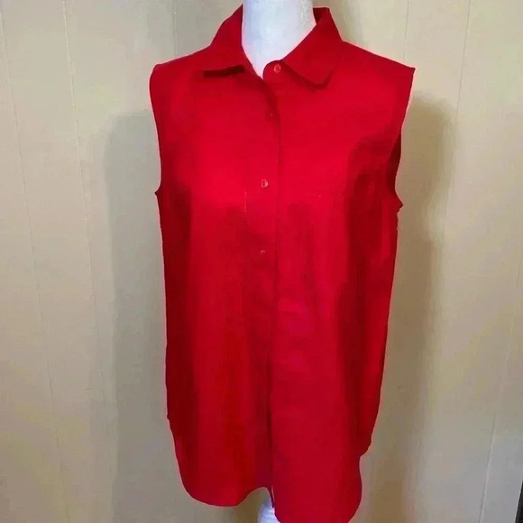 Westbound 100% Linen Red Sleeveless Shirt Top in Size Small. - Picture 1 of 10